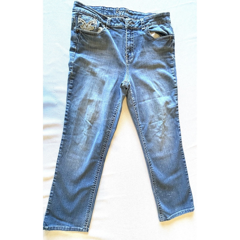 Royal Premium Womens Denim Jeans Embellished Pockets Straight Leg size 12